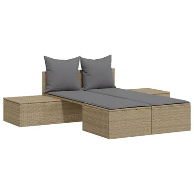 Produktbild von vidaXL Doppel-Sonnenliege mit Auflagen Beige Poly Rattan