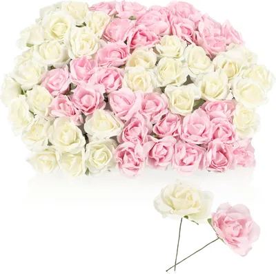Produktbild von com-four® 10x Bouquetzweig - Deko Blumenzweig mit weißen & rosa Blüten - Papierrosen zum Verzieren von Kränzen, Geschenken und als Tischdekoration - Blumenbouquet für Hochzeit