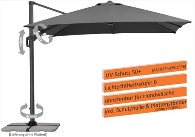 Produktbild von Schneider Sonnenschirm Rhodos Twist 300x300 cm anthrazit, ohne Platten, mit Plattenständer 730-15