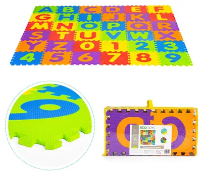 Obrázok produktu pre ECOTOYS ECOEVA002 Pěnová vzdělávací podložka, puzzle, písmena a čísla 178×178 cm, 36 ks