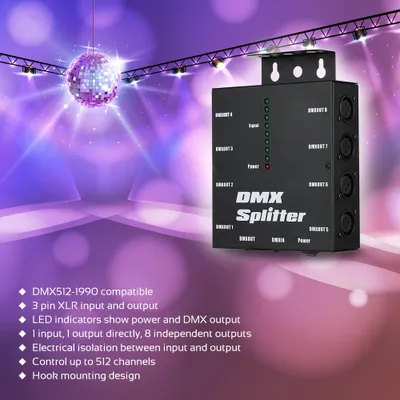 Zdjęcie produktu dla Optyczny rozdzielacz DMX512 8-kanałowy wzmacniacz dystrybucyjny dla imprezowych DJ-ów, klubów dyskotekowych i oświetlenia scenicznego KTV