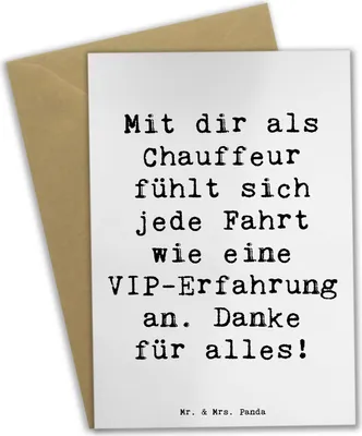 Produktbild von Mr. & Mrs. Panda Grußkarte Spruch VIP Chauffeur - Weiß - Geschenk, danke, Beileidskarte, einladungskarten, Schulbusfahrer, Bedanken, Aufmerksamkeit, weihnachtskarten