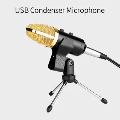 Productafbeelding van USB-condensatormicrofoon, met kabel, voor geluidsopname op de desktop, met niervormige opnamekarakteristiek, microfoon met statief, geschikt voor PC en laptop