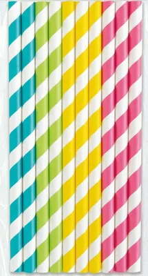 Produktbild von 10 bunte gestreifte Papier-Trinkhalme