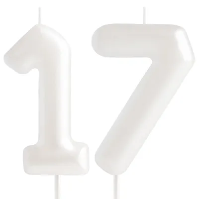 Produktbild von Geburtstagskerzen-Set mit der Zahl 17 in Weiß zur Dekoration von Kuchen
