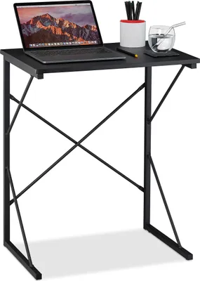 Produktbild von Relaxdays Schreibtisch klein, HxBxT 75 x 60 x 40 cm, kompakter Computertisch, Laptop Arbeitstisch, MDF & Metall, schwarz