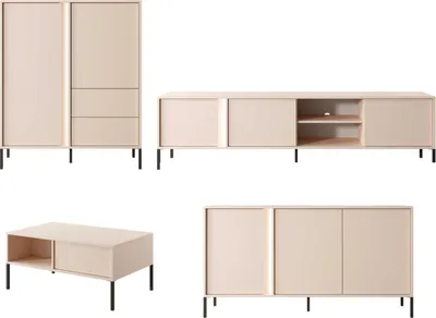 Produktbild von Wohnzimmer-Set Wohnwand Dast 4-teilig beige Ausführung wählbar,mit LED-Beleuchtung