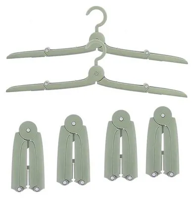 Produktbild von Faltbare Kleiderbügel - 6 Stück - 14 x 7 x 1,4 cm - Tragbare Reisebügel - Platzsparende Kleiderbügel für Urlaub, Camping und Reisen - Grün