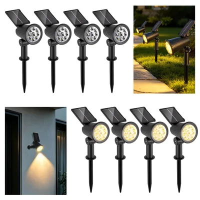 Produktbild von Eikuavons 8X LED Solar Gartenstrahler mit Erdspieß Gartenleuchte Solarleuchte Solarstrahler Außen Wasserdicht IP65 3W Warmweiß