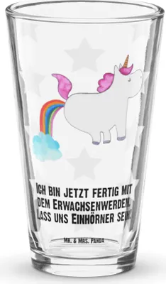 Produktbild von Mr. & Mrs. Panda Glas Einhorn Pupsen - Transparent - Geschenk, Unicorn, Lustig, Glitzer, Freundin, Longdrinkglas, Tumbler, Cocktailglas, Wasserglas, Regenbogen, Trinkglas