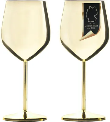 Obrázek produktu pro Intirilife 2x sklenice na víno z nerezové oceli v lesklé zlaté barvě - 21 x 9 cm - 400 ml - nerozbitné robustní poháry na víno Nerozbitná dárková sada pohárů na víno