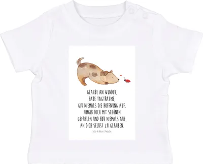 Produktbild von Mr. & Mrs. Panda Babyshirt Hund Marienkäfer 12. - 18. Monat - Weiß - Geschenk, Kinder Shirt, Sprüche, Baby Top, Mischlingshund, Positiv, Zuversichtlich,  T-Shirt