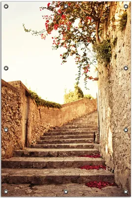 Produktbild von Wallario Outdoor-Poster für Garten oder Balkon, Motiv Steinerne Treppe in Italien, in ca. 80 x 120 cm