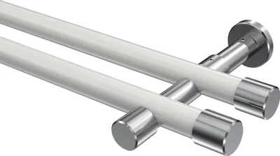 Produktbild von Interdeco Gardinenstange / Vorhangstange Weiß / Chrom, Typ Prestige Santo (Kappe) ohne Ringe, 20 mm Ø 2-läufig, 240 cm