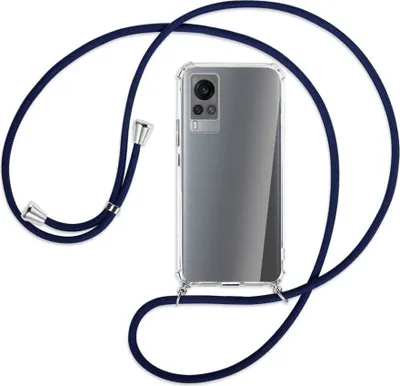 Produktbild von Handykette Backcover-Schutzhülle mit Band (Metall silberfarben) für vivo X60 - dunkelblau