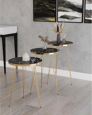 Immagine prodotto di Set di 3 tavolini da salotto effetto marmo nero 34 x 34 x 55 cm