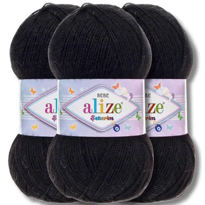 Immagine prodotto di Alize 3x 100g Sekerim Bebe, filato unito, ideale per lavorare a maglia e all'uncinetto (nero - 60)