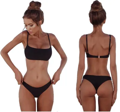 Immagine prodotto di Costume da bagno - bikini - per donna - due pezzi - per la spiaggia - nero - taglia M - ideale per prendere il sole