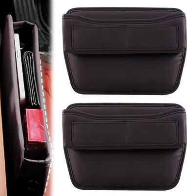 Image de Boîte de rangement pour voiture en cuir sculpté - Organiseur en deux parties pour petits objets.