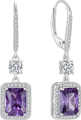 Image de 925 boucles d'oreilles en argent sterling améthyste taille princesse pour les femmes