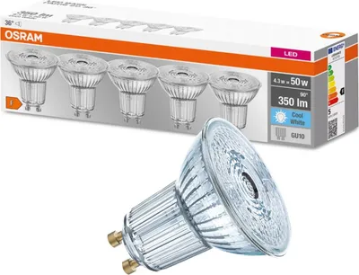 Obrázok produktu pre 5PAK LED žiarovka GU10 4,3W = 50W 350lm 4000K Neutrálna 36° pätica OSRAM
