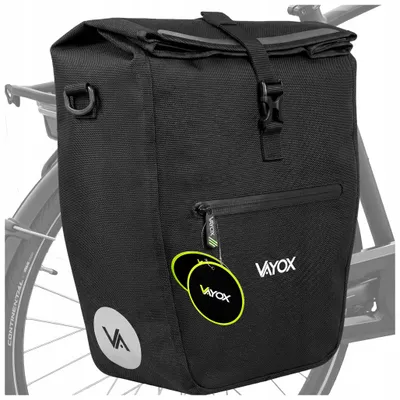 Produktbild von Vayox VA0445B Fahrradtasche, 20 l, PVC, 32x12x50 cm, Hakenbefestigung, wasserdicht, für Fahrräder, Schnellmontage, Seitentasche, Schwarz