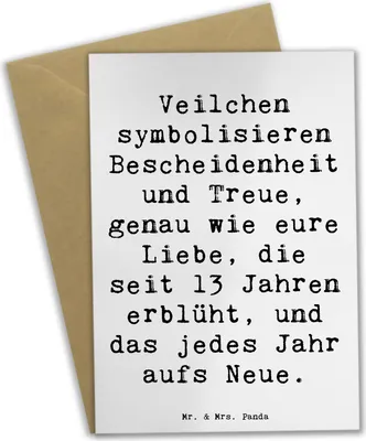 Produktbild von Mr. & Mrs. Panda Glückwunschkarte Spruch 13. Hochzeitstag Veilchenhochzeit - Weiß - Geschenk, Ehejubiläum, Hochtzeit, Heiraten, weihnachtskarten, Verbundenheit, babykarte