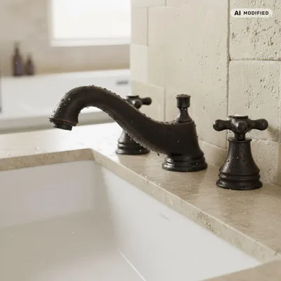 Produktbild von PaulGurkes Waschtischarmatur 3-Loch Retro Schwarz Wasserhahn Zweigriffmischer