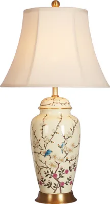 Obrázok produktu pre Jemné Asianliving Čínska stolová lampa porcelán so tienidlom E27 Orientálna stolová lampa keramické nočné lampy spálňa obývacia izba