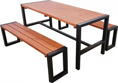 Produktbild von Casa Padrino Gartentisch mit 2 Sitzbänken Braun / Schwarz - Garten Möbel