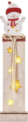Imagen del producto de Decoración navideña de madera, figura de muñeco de nieve, con 7 luces LED, para interior, luz blanca cálida, dimensiones: 11x5x46 cm