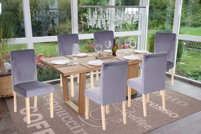 Immagine prodotto di set di 6 sedie per sala da pranzo Sedia da cucina Littau, velluto ~ grigio, gambe chiare