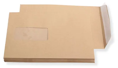 Produktbild von Versandtaschen DIN C5 braun mit Fenster haftklebend 25 Stück