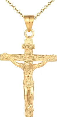 Produktbild von Karisma Männer Edelstahl Collier Anhänger Halskette - Kreuz Inri - CSP1006 - Silber