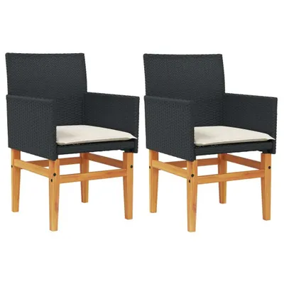 Produktbild von Gartenstühle mit Kissen 2 Stk. Schwarz Poly Rattan Massivholz