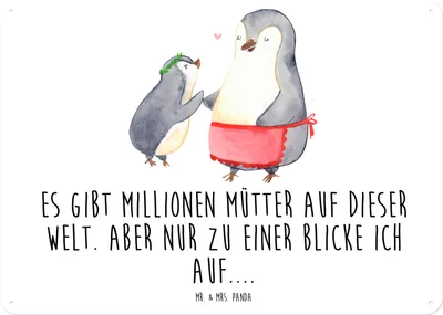 Produktbild von Mr. & Mrs. Panda tafel Pinguin mit Kind DIN A5 - Weiß - Geschenk, Türschild, Familie, Mutter, Blechschild, Muttertag, Magnetschild, Wandbild, Schild, Vorbild Mama