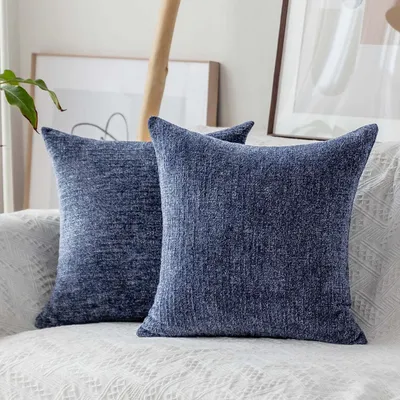 Kissenbezüge 60x60 cm, Chenille, marineblau, 2er-Set