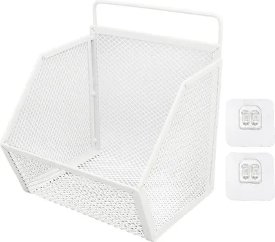 Immagine prodotto di Cestino in filo metallico 13,2x10x15cm adesivo in metallo per cucina bagno camera da letto bianco bianco