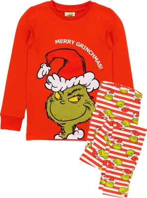 Produktbild von The Grinch - Schlafanzug Langes Bein für Kinder - weihnachtliches Design Langärmlig NS7500 (140) (Rot/Weiß)