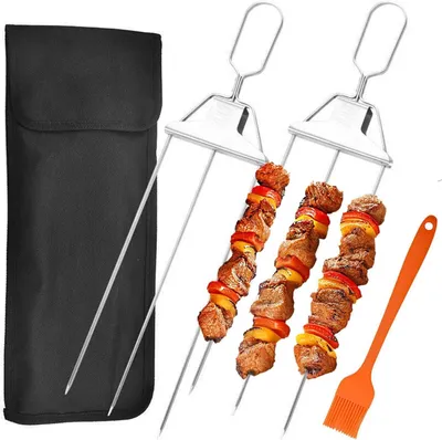 Produktbild von Jogoico Grillspieße Edelstahl 3 Wege Schaschlik BBQ Spieße Wiederverwendbar 2er Set