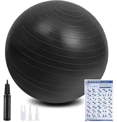 Produktbild von Gymnastikball mit Fußpumpe 55cm/65cm Anti-Burst Yoga Pilates Schwarz