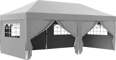 Produktbild von Pavillon ca. 6x3m Stabil Winterfest Pop-up Faltpavillon mit Fenster Reißverschlusstür Seitenteilen UV Schutz