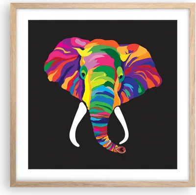 Produktbild von Gerahmtes Poster - Rahmen in heller Eiche - Elefant spaß bunt tier - 50x50 cm - Wand Bild - Wanddeko - Wandbilder - Wandposter - Bilderrahmen - Bilder - Kunstdruck - Wandbild - P2NAC50x50-2928