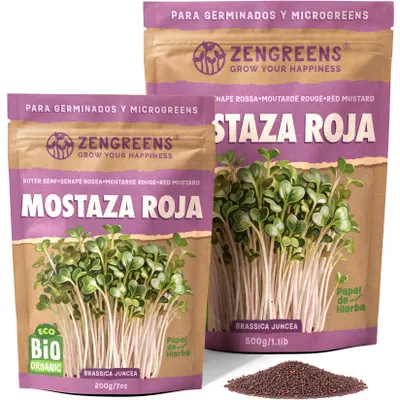 Imagen del producto de ZenGreens® Semillas Eco para Germinar Mostaza Roja 200 g – Brotes y Microgreens