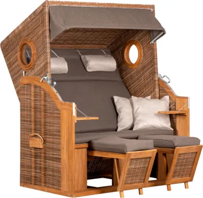 Produktbild von deVries Strandkorb "deVries PURE® WAVE XL" PE griseum Des. 474 mit Holz-Bullaugen, Größe 140 x 80 x