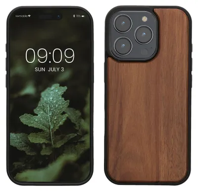 Produktbild von kwmobile Handyhülle für Apple iPhone 16 Pro Hülle Holz - Case mit TPU Bumper - Stoßfestes Hardcase - Schutzhülle Cover in Vintage Braun Braun