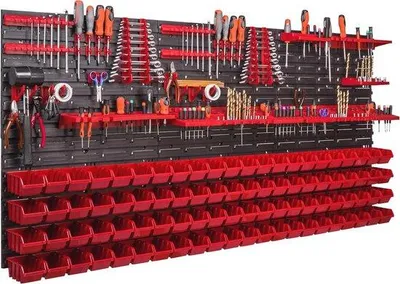 Productafbeelding van Wandrek voor Gereedschap met Stapelboxen en Gereedschaphouders - 1730 x 780 mm - Voor Garage en Werkplaats