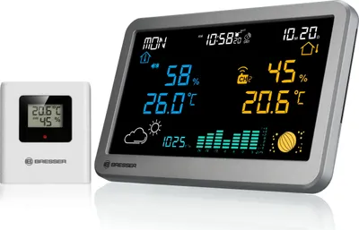 Produktbild von Bresser Funk-Wetterstation mit Außensensor, Innentemperatur, Luftfeuchtigkeit, Wettervorhersage