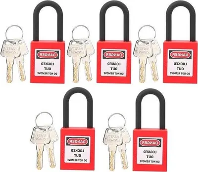 Productafbeelding van Industriële nylon veiligheidsklemmen, set van 5, 38 mm met 2 sleutels, stofbestendige hangsloten voor werkplaats en industrie