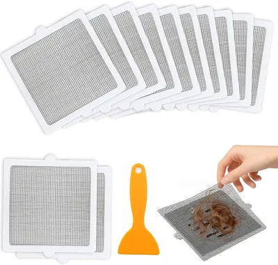 Produktbild von Haarfilter – Duschablauf – 15 x 15 cm – Ablauffilter – Dusche – Haare – 20 Stück – Haarensieb – Dusche mit Kunststoffschaber – Duschfilter – Ablauf